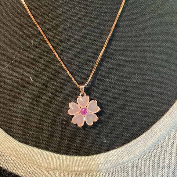 Elegant Blossom Pendant Necklace in Pink - Picture 8 of 8